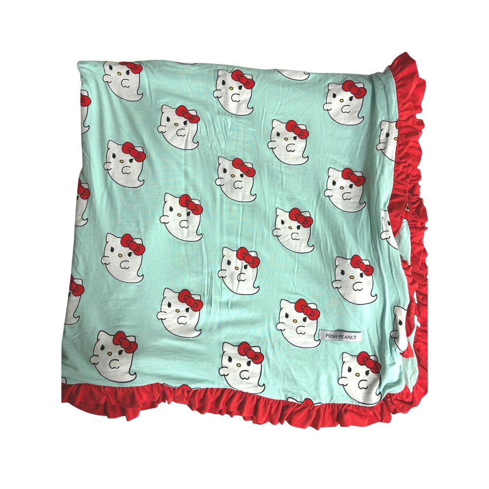 Posh Peanut x Hello Kitty Sanrio Luxette Patoo Ghost Kitty Bamboo Ruffle Blanket